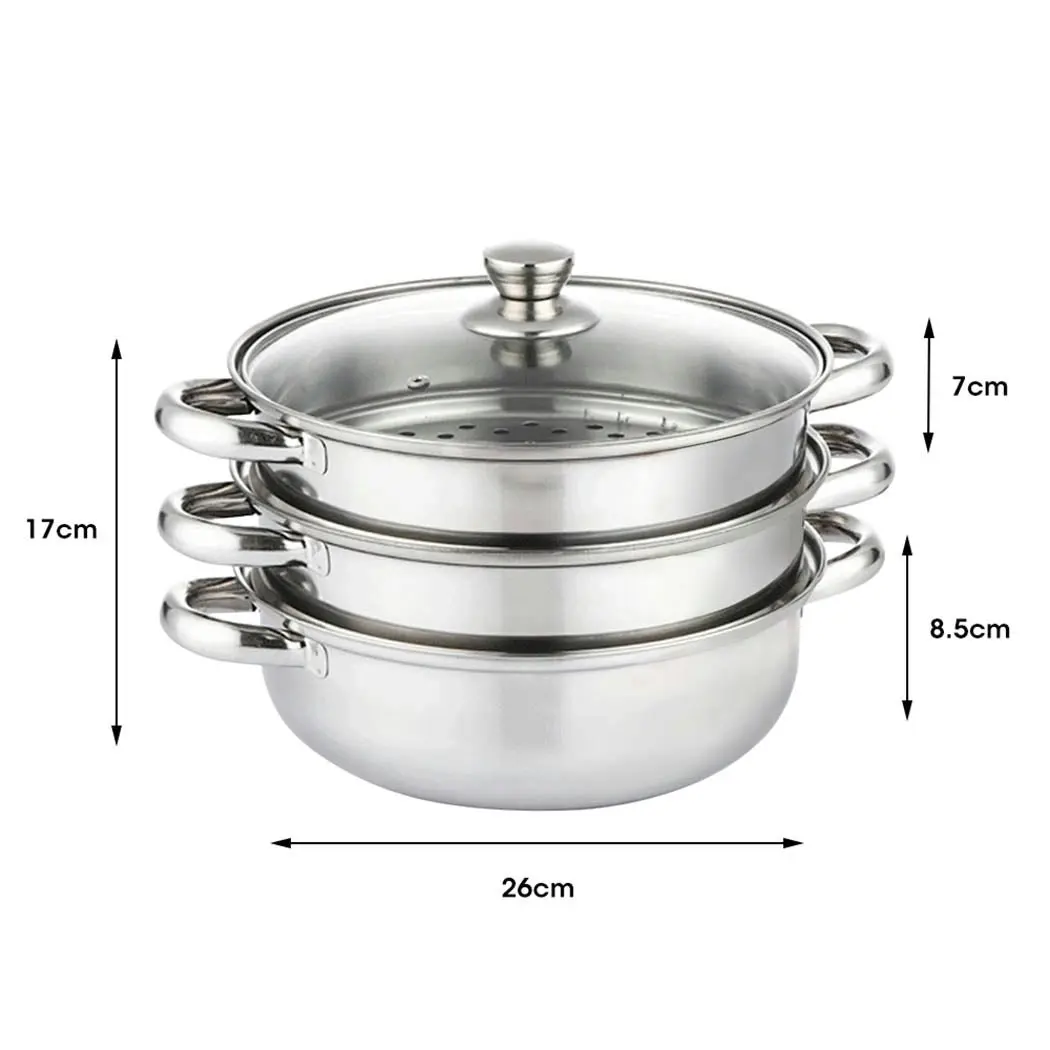 Toque Stainless Steel Steamer Meat Vegetable Cookware Hot Pot Kitchen 3 Tier