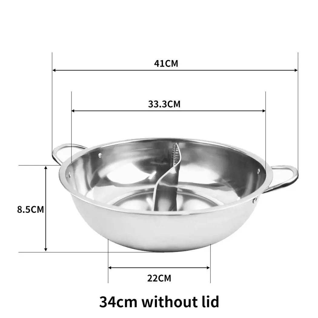 Toque 34cm Stainless Steel Twin Mandarin Duck Hot Pot Induction Cooker No Lid