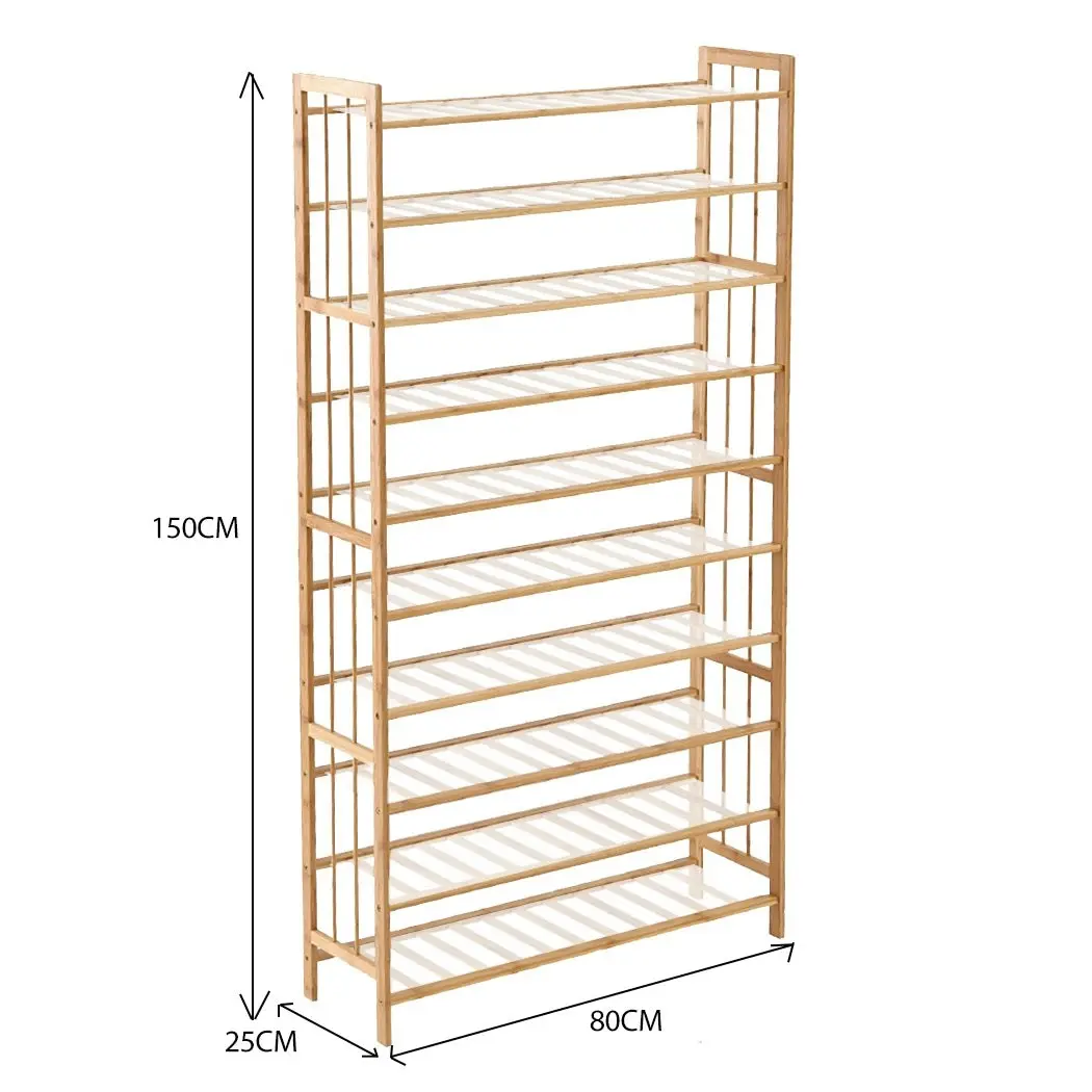 Levede Bamboo Shoe Rack Storage Wooden Organizer Shelf Stand 10 Tiers 80cm Wide