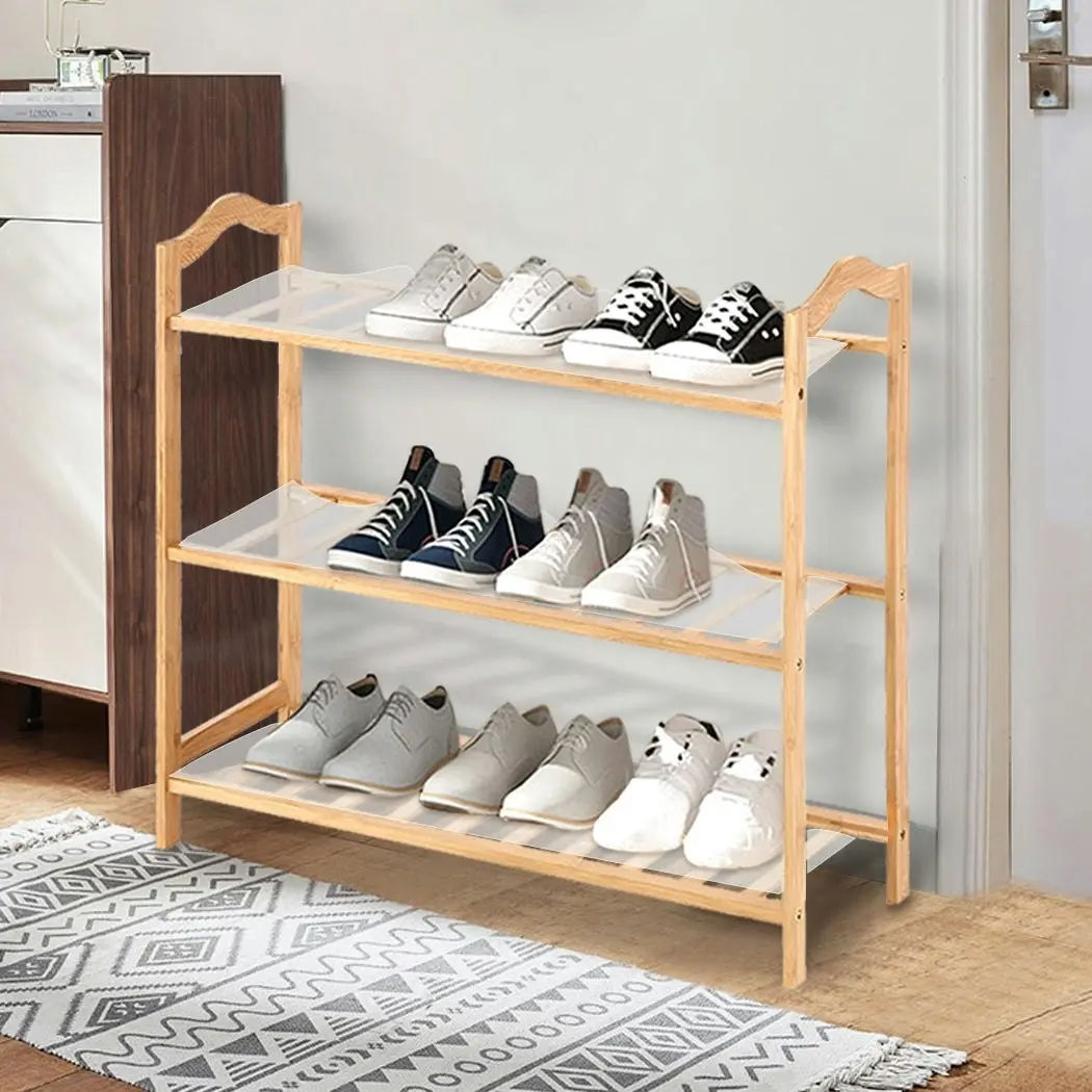 Levede Bamboo Shoe Rack Storage Wooden Organizer Shelf Stand 3 Tiers Layers 70cm