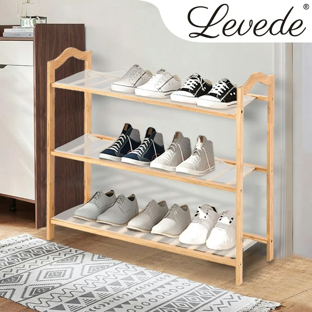 Levede Bamboo Shoe Rack Storage Wooden Organizer Shelf Stand 3 Tiers Layers 80cm