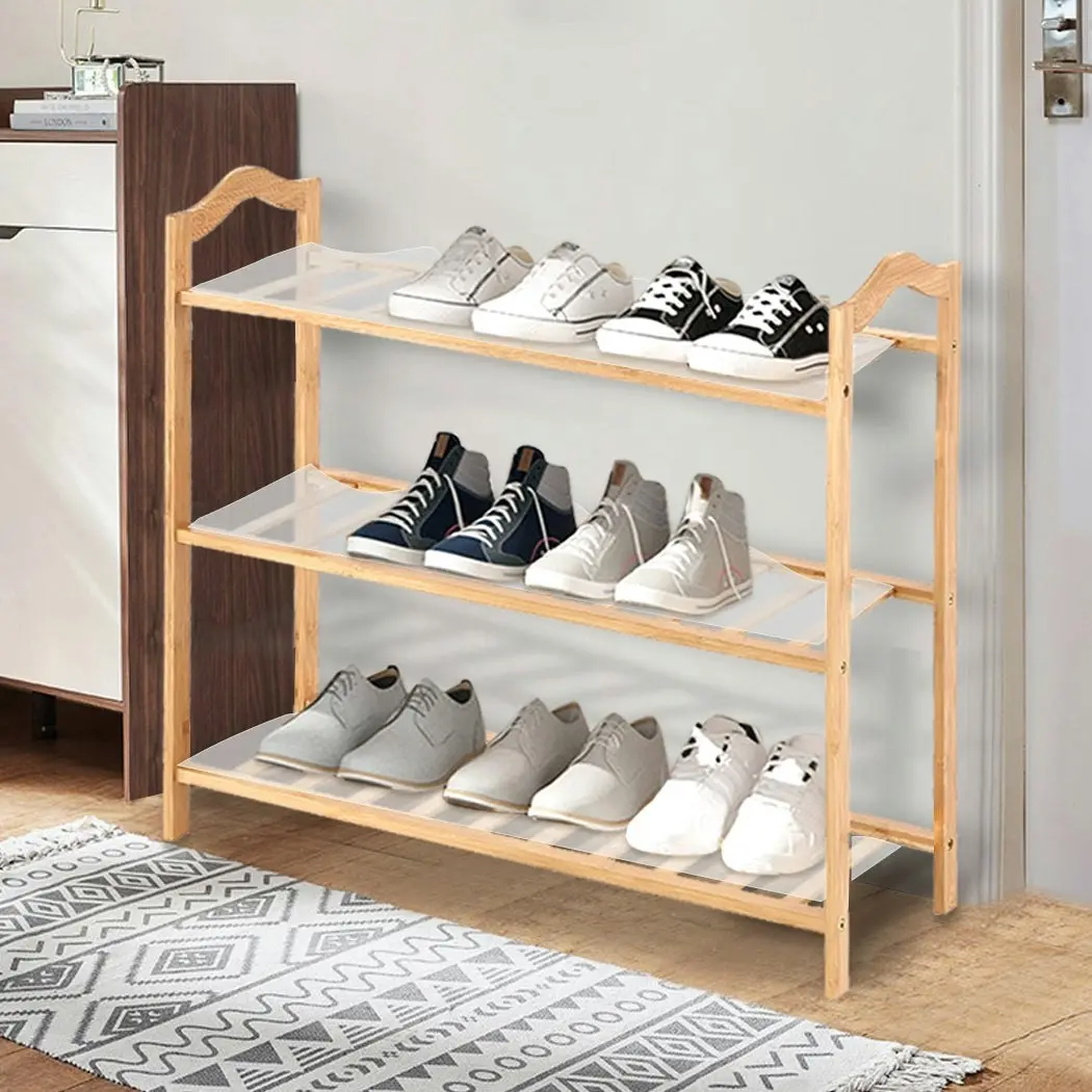 Levede Bamboo Shoe Rack Storage Wooden Organizer Shelf Stand 3 Tiers Layers 80cm