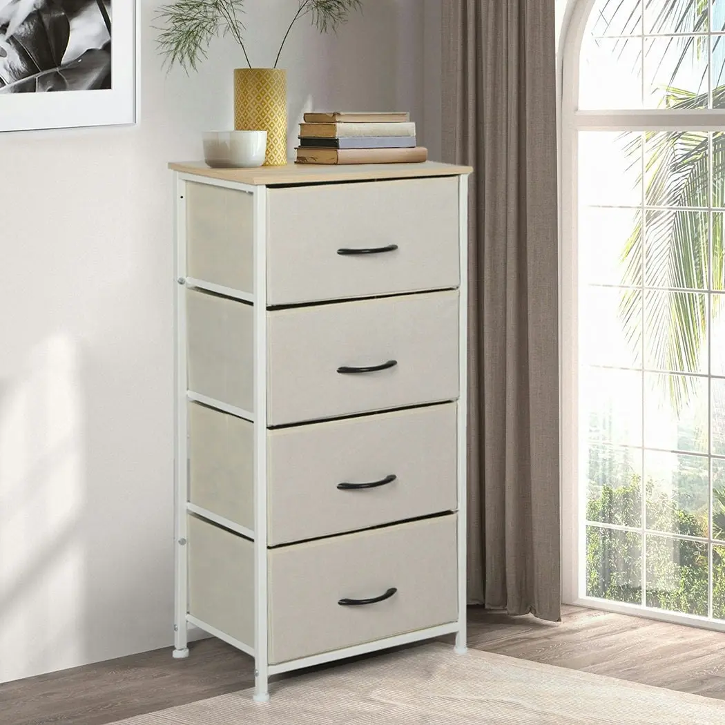 Levede Storage Cabinet Tower Chest of Drawers Dresser Tallboy 4 Drawer Beige