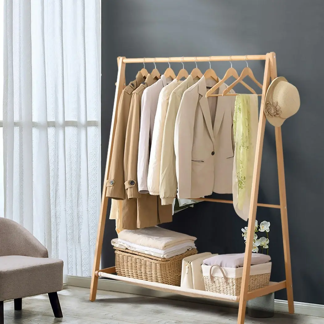 Levede Clothes Rack Wooden Wardrobe Garment Coat Hanging Rail Shoe Storage 120cm