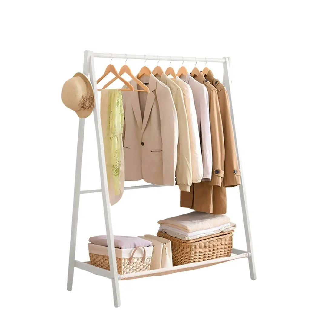 Levede Clothes Rack Wooden Wardrobe Garment Coat Hanging Rail Shoe Storage 120cm