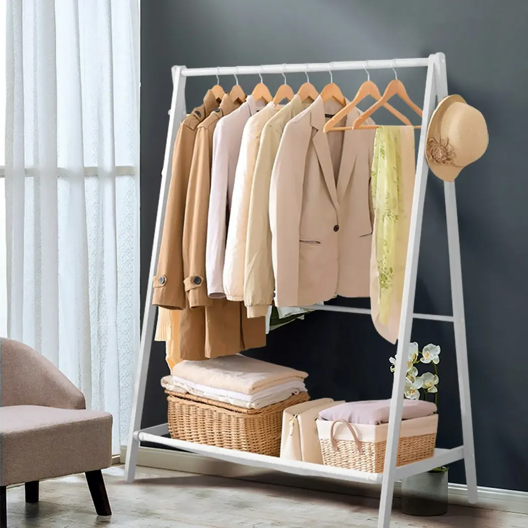 Levede Clothes Rack Wooden Wardrobe Garment Coat Hanging Rail Shoe Storage 120cm