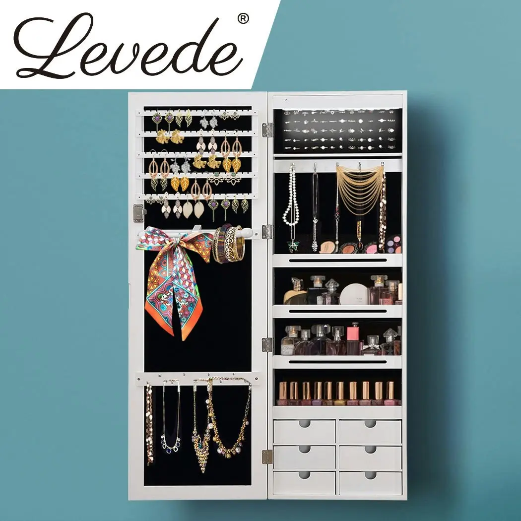 Levede Jewellery Cabinet Full Length Mirror Organizer Jewelry Box White