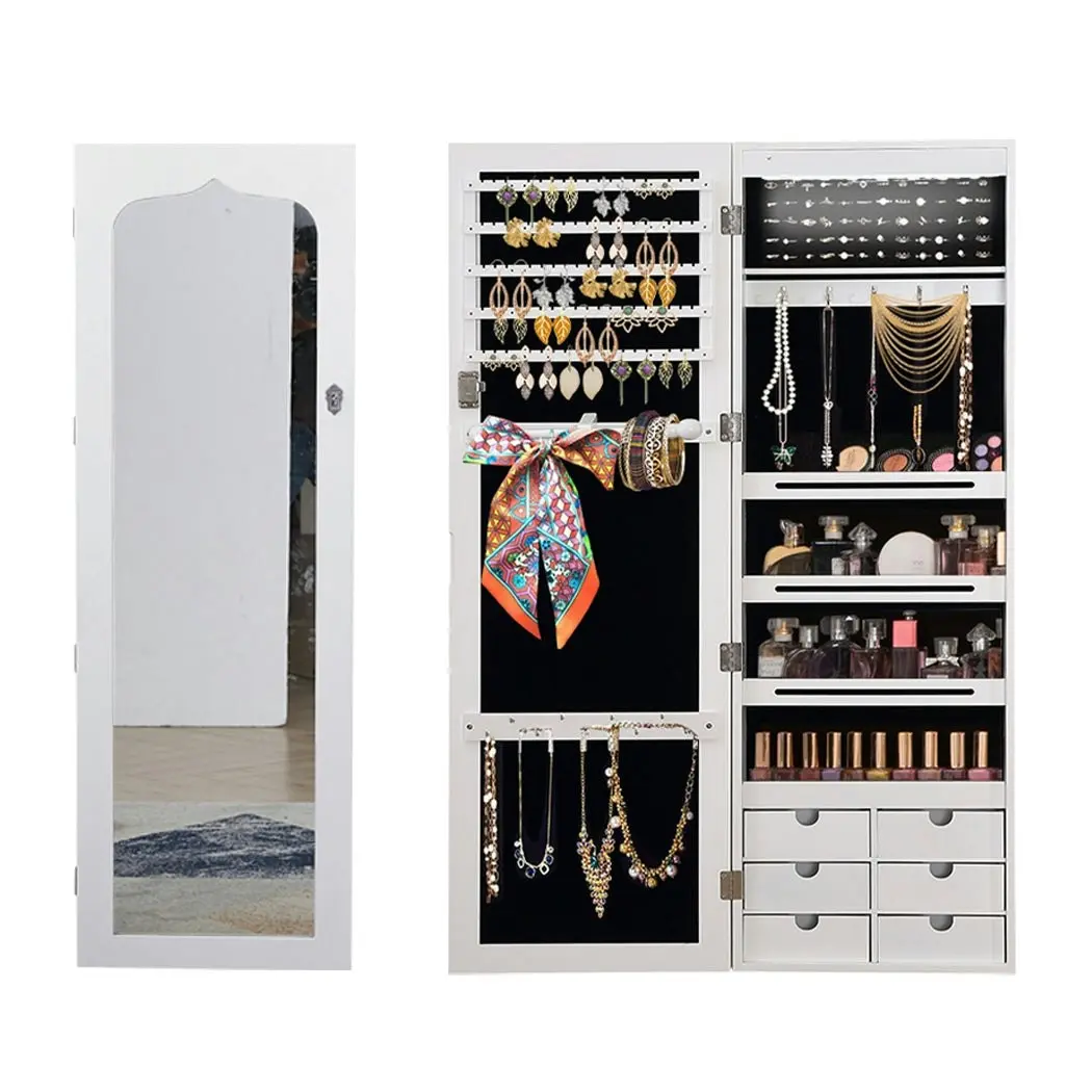 Levede Jewellery Cabinet Full Length Mirror Organizer Jewelry Box White