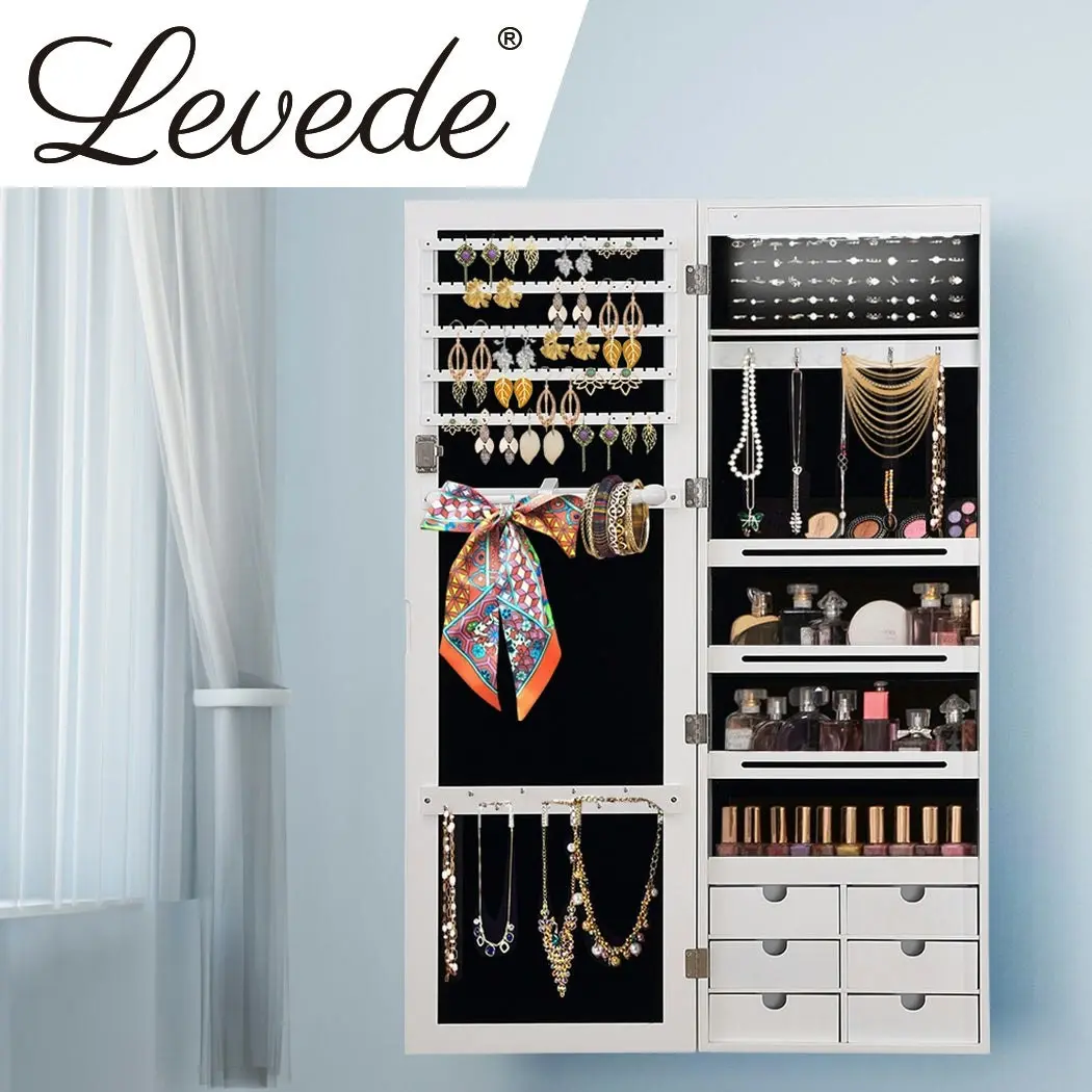 Levede Jewellery Cabinet Full Length Mirror Organizer Jewelry Box White