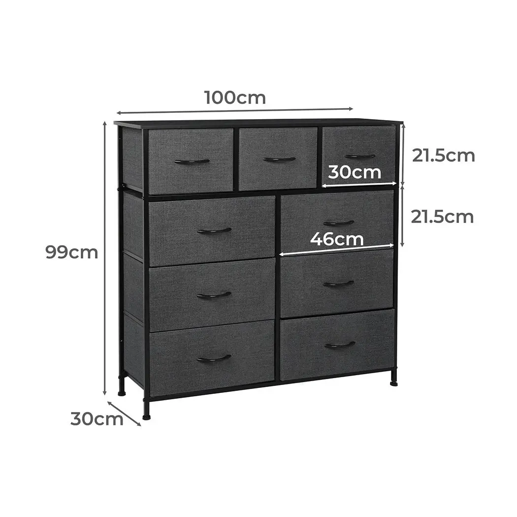 Levede 9 Chest of Drawers Storage Cabinet Tower Dresser Tallboy Drawer Retro