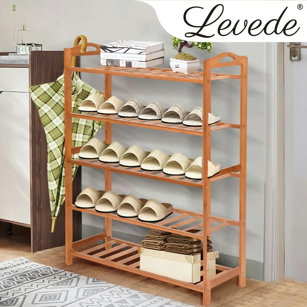 Levede 2x Bamboo Shoe Rack Shoes Organizer Storage Shelves Stand Shelf 5 Tier