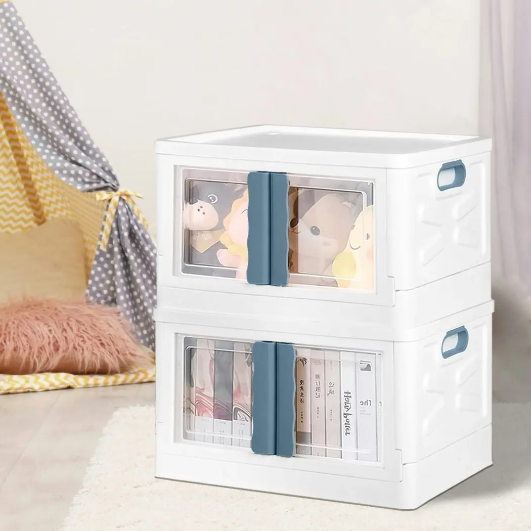 Traderight Group  Storage Box Stackable Container 45L Clear Plastic Wardrobe Organiser Two Opening