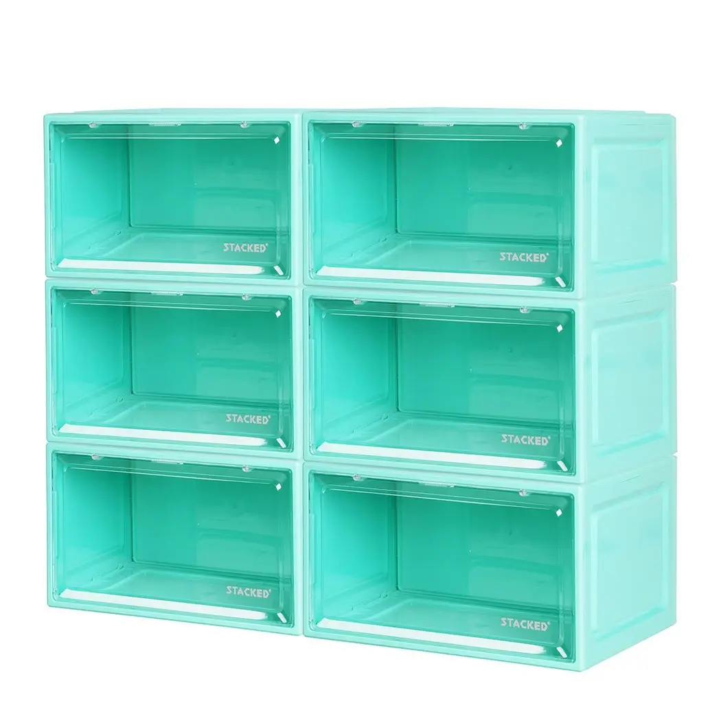 Stacked 6x Sneaker Display Case Shoe Storage Box Clear Plastic Boxes Stackable