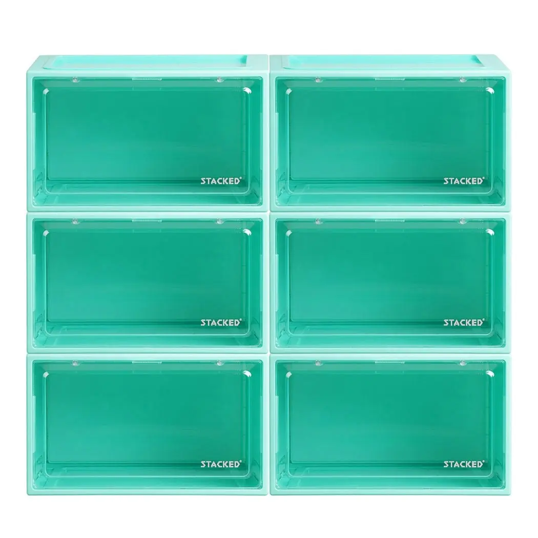 Stacked 6x Sneaker Display Case Shoe Storage Box Clear Plastic Boxes Stackable