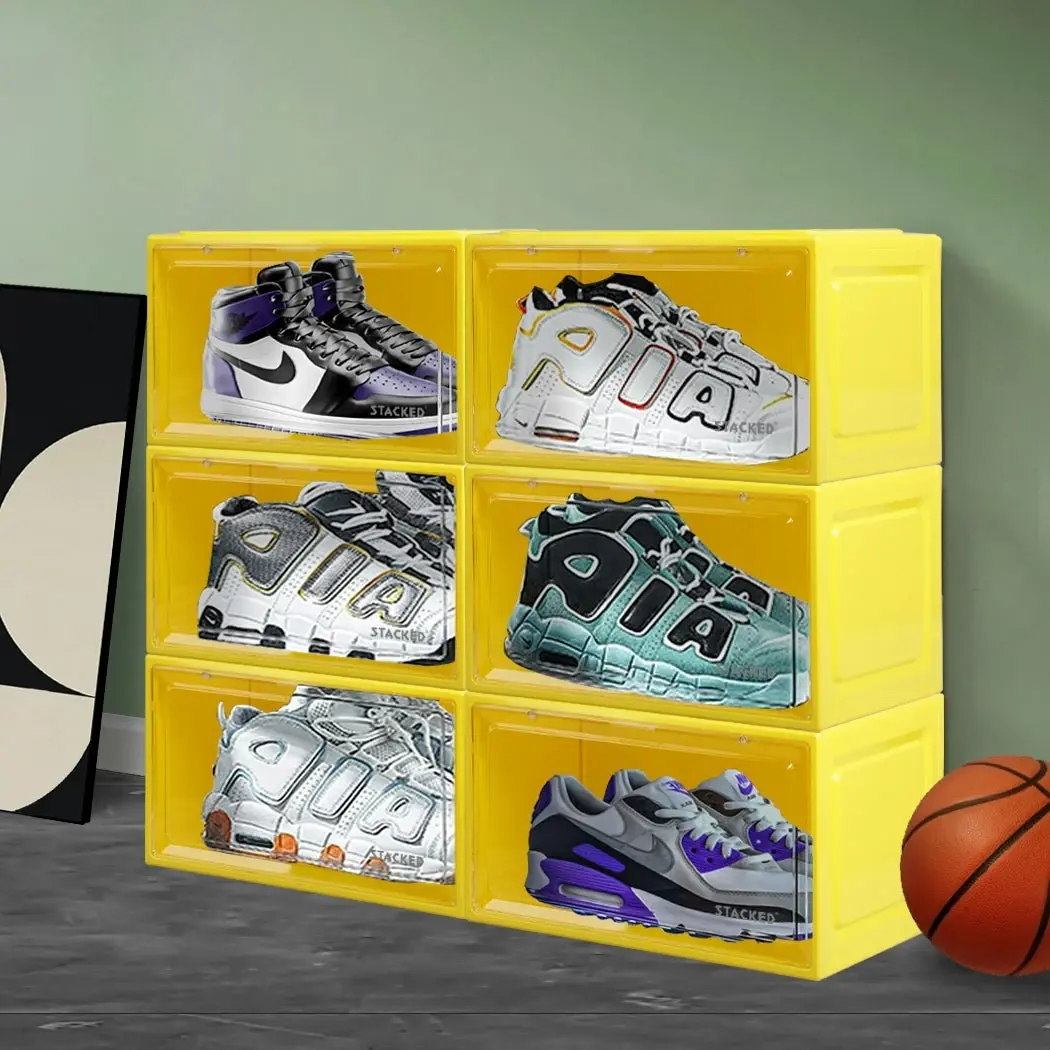 Stacked Sneaker Display Case 6x Clear Shoe Storage Box Magnetic Door Stackable