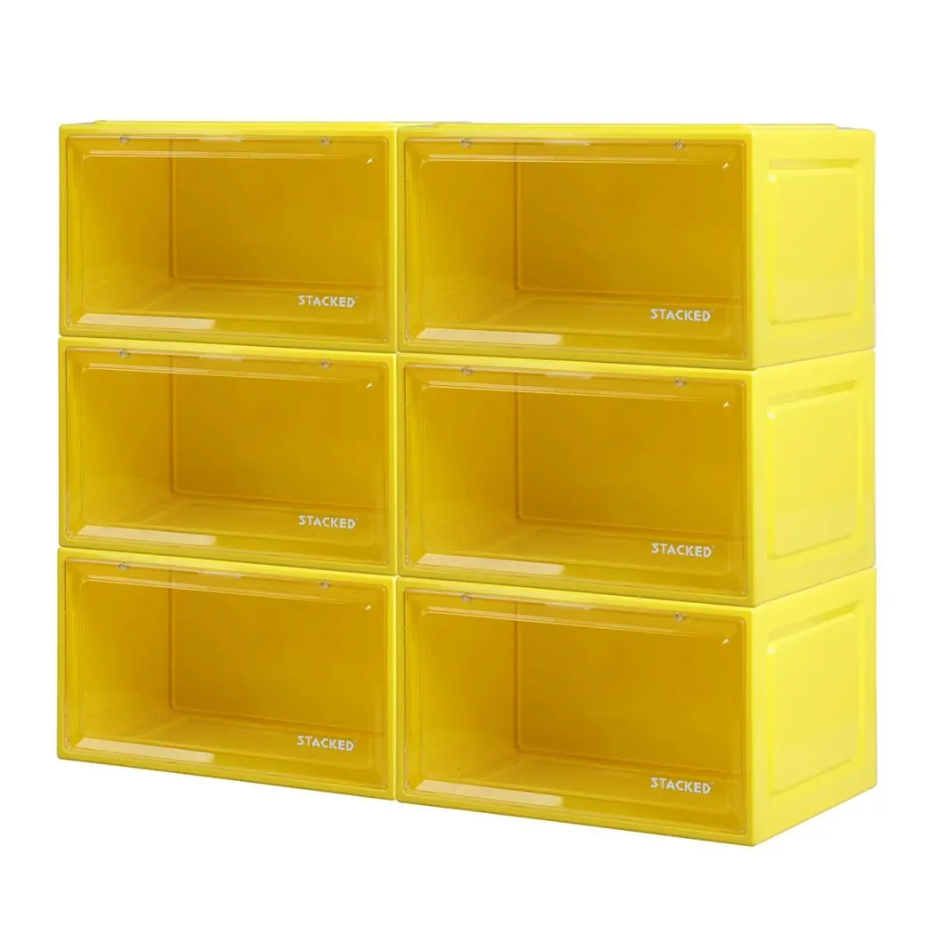 Stacked Sneaker Display Case 6x Clear Shoe Storage Box Magnetic Door Stackable