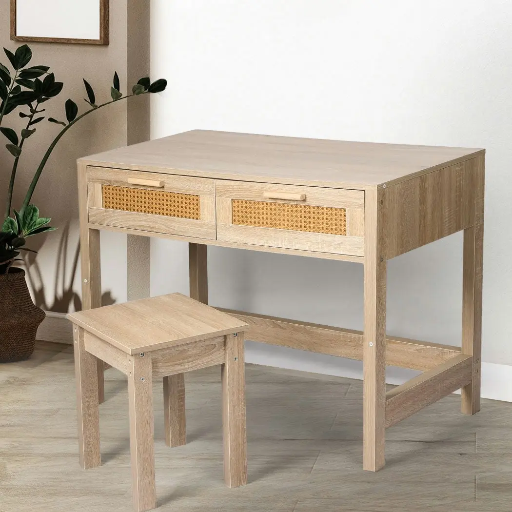 Levede Table Wooden Console Table Set With Storage Drawers Laptop Desk 105X55CM