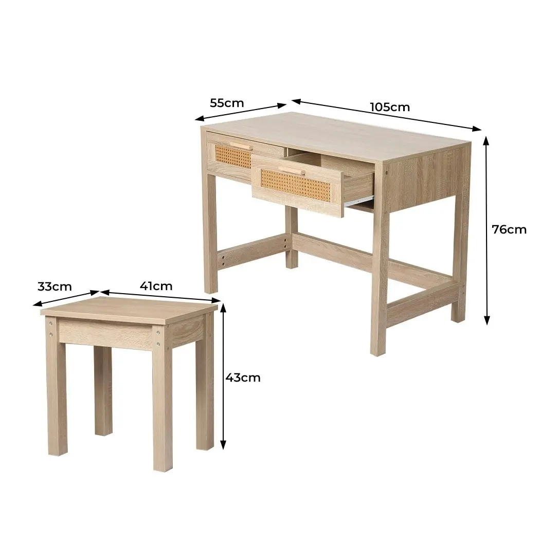 Levede Table Wooden Console Table Set With Storage Drawers Laptop Desk 105X55CM