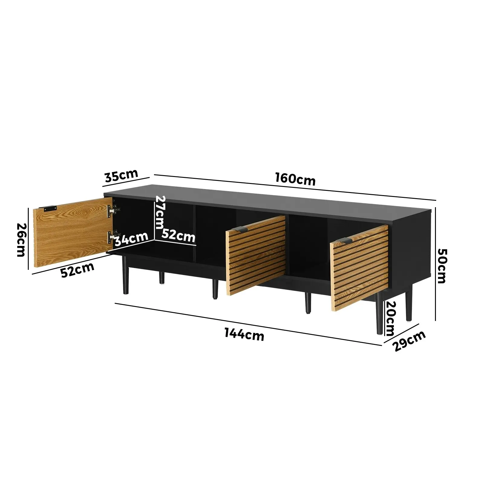 Oikiture TV Cabinet Entertainment Unit Stand Storage Three Door 160CM