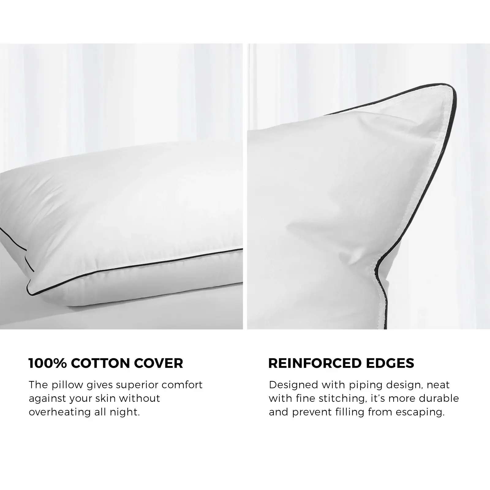 Bedra Pillow Duck Feather Down Pillows Cotton Cover Standard - Twin Pack