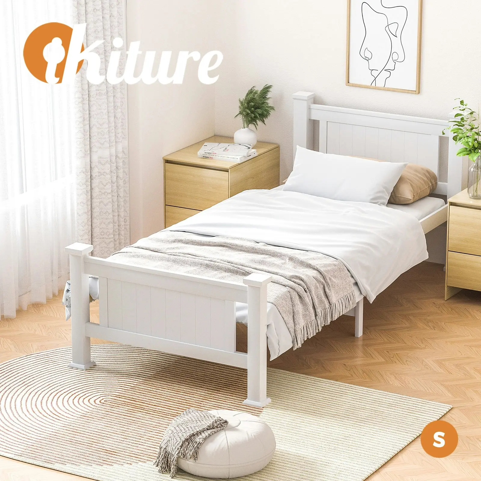 Oikiture Bed Frame Single Size Pine Wooden Timber Base Platform Bedroom