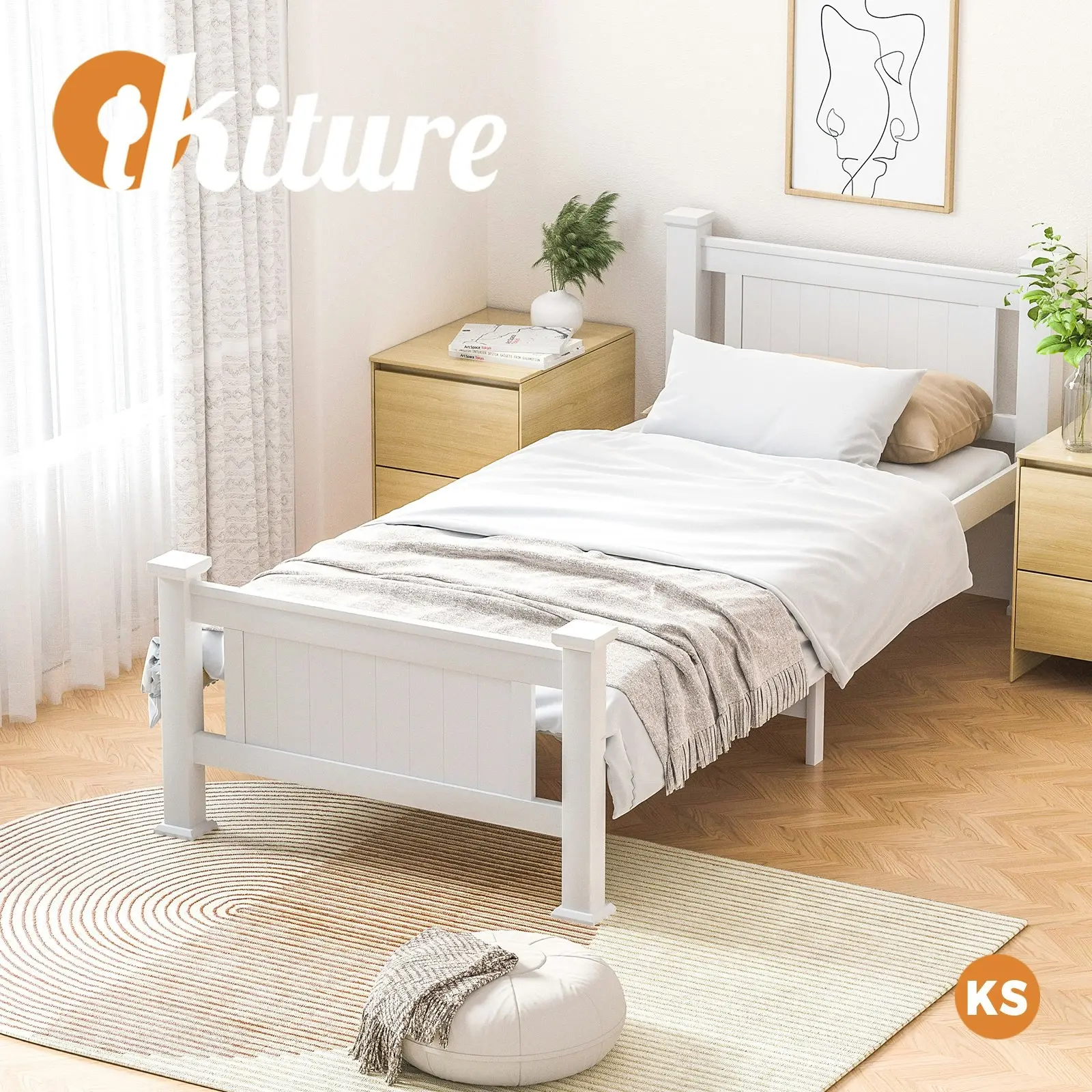 Oikiture Bed Frame King Single Size Pine Wooden Timber Base Platform Bedroom