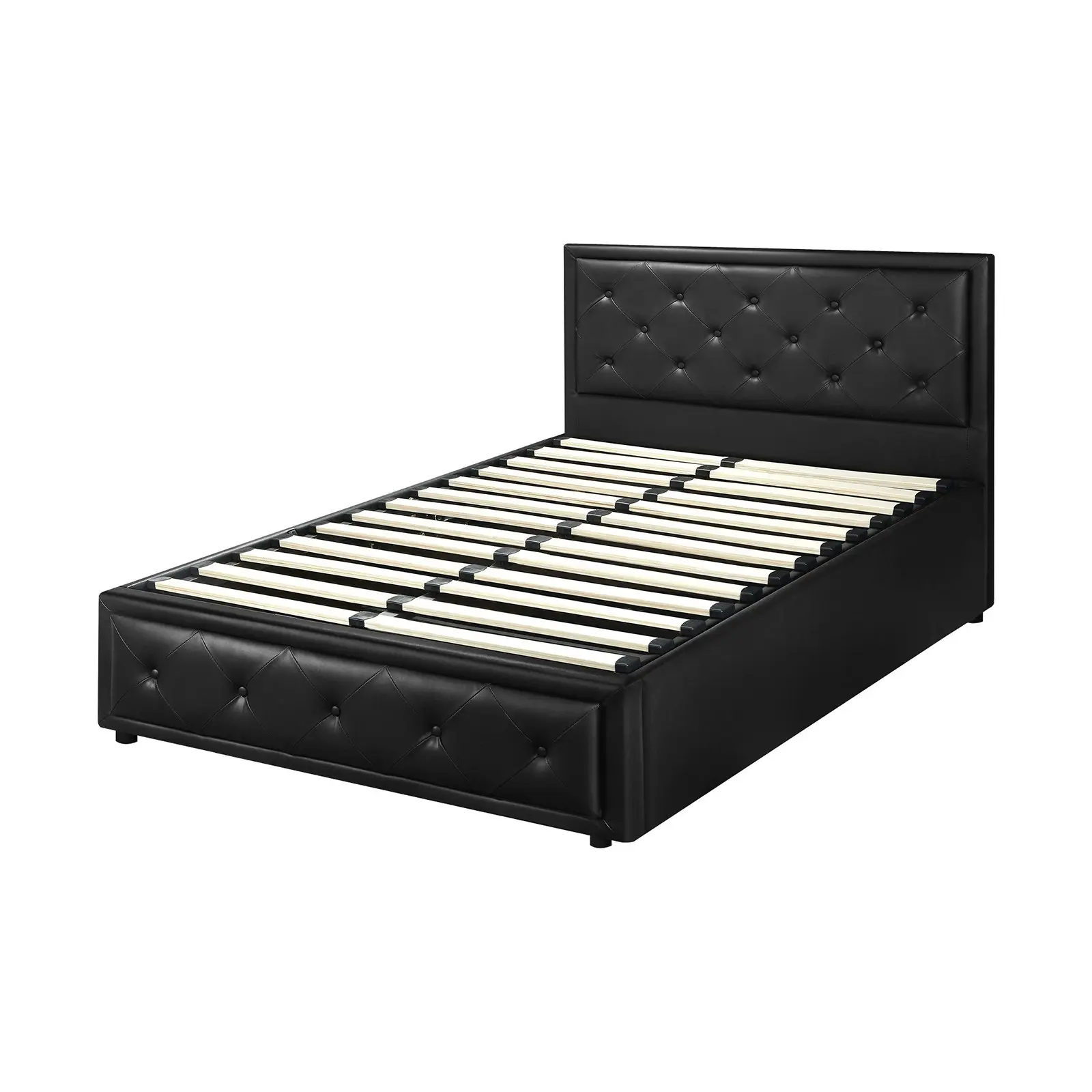 Oikiture Bed Frame King Single Size Gas Lift Base With Storage Black Leather