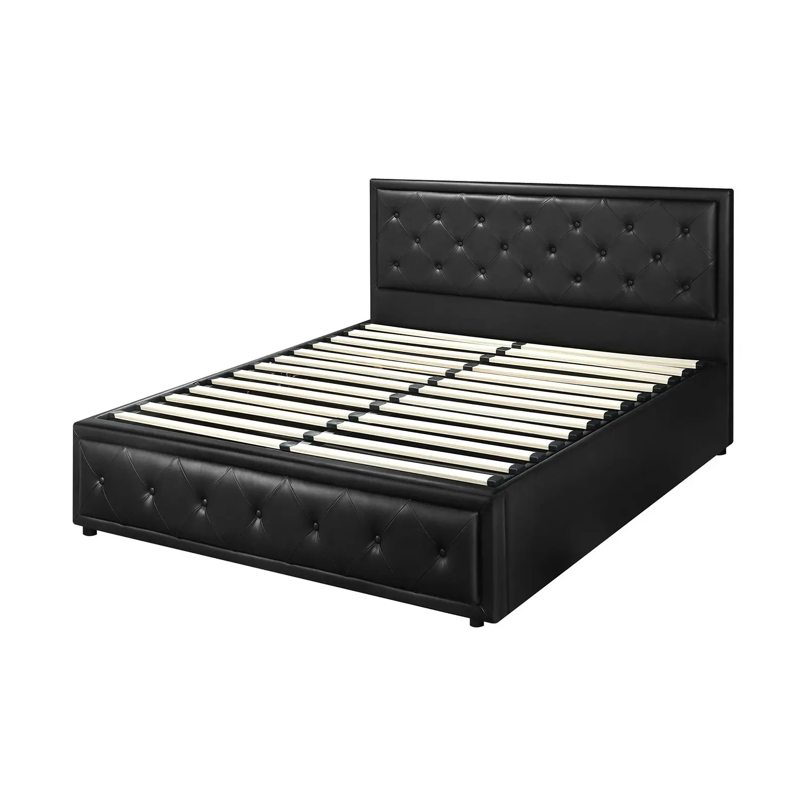 Oikiture Bed Frame Double Size Gas Lift Base With Storage Black Leather