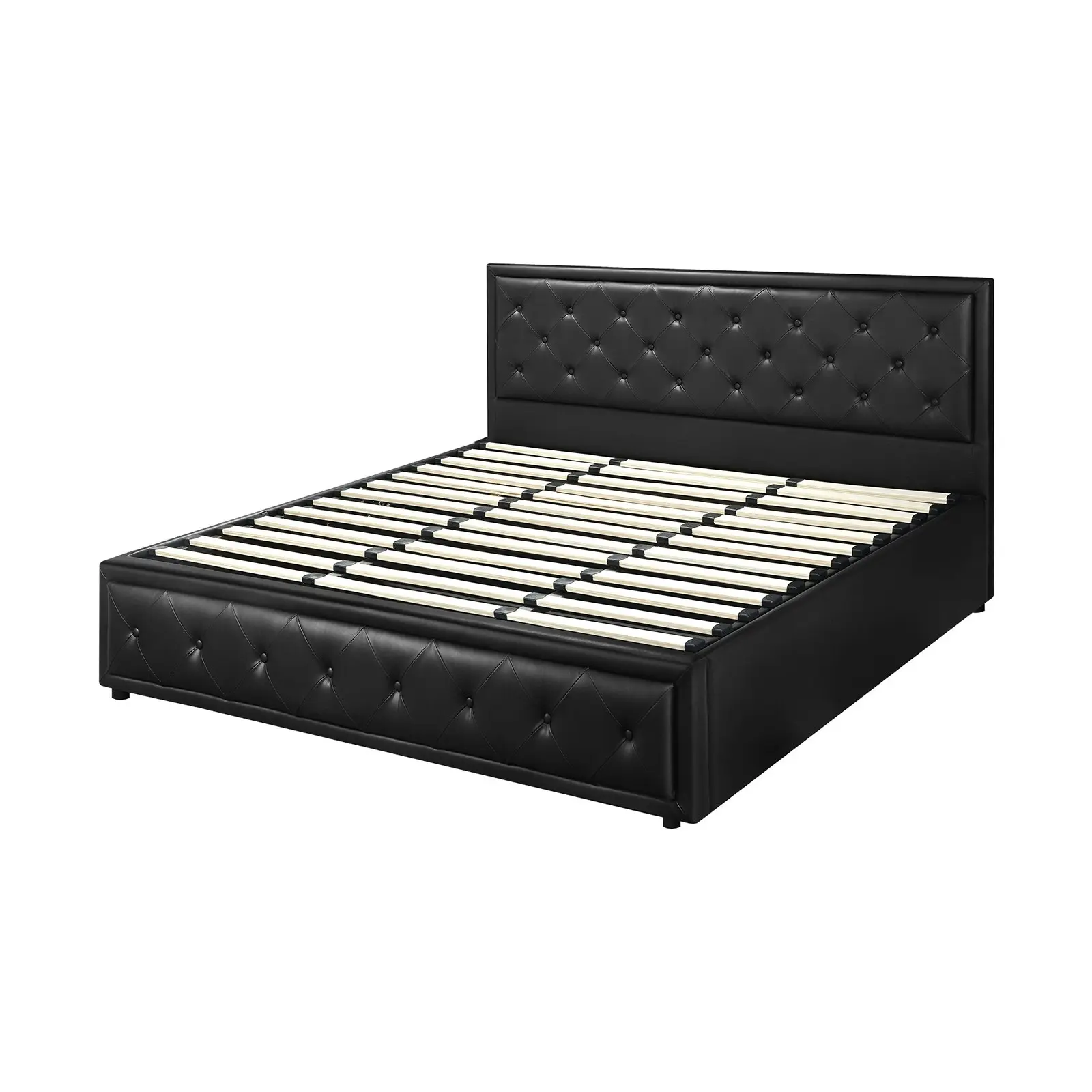 Oikiture Bed Frame King Size Gas Lift Base With Storage Black Leather