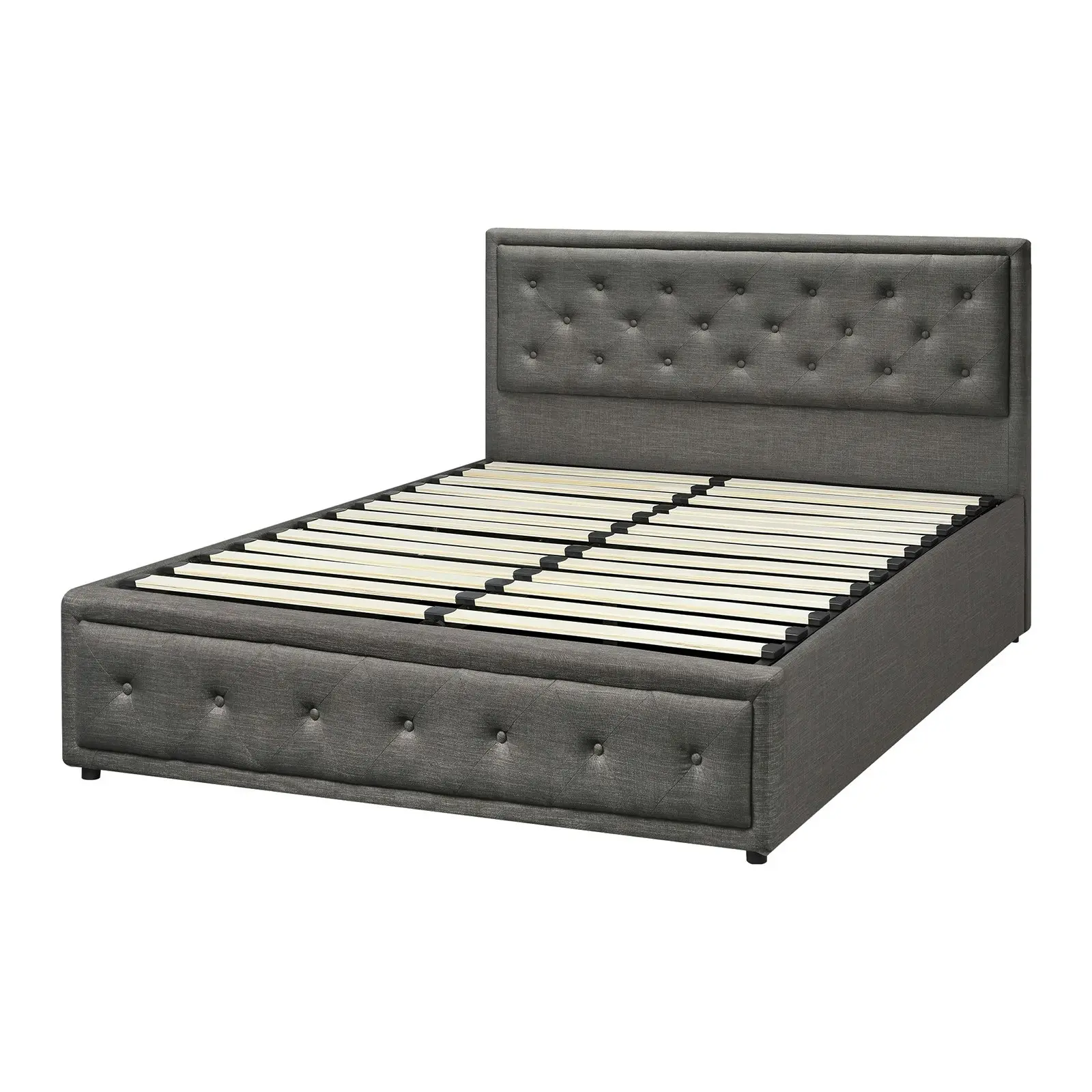 Oikiture Bed Frame Double Size Gas Lift Base With Storage Grey Fabric