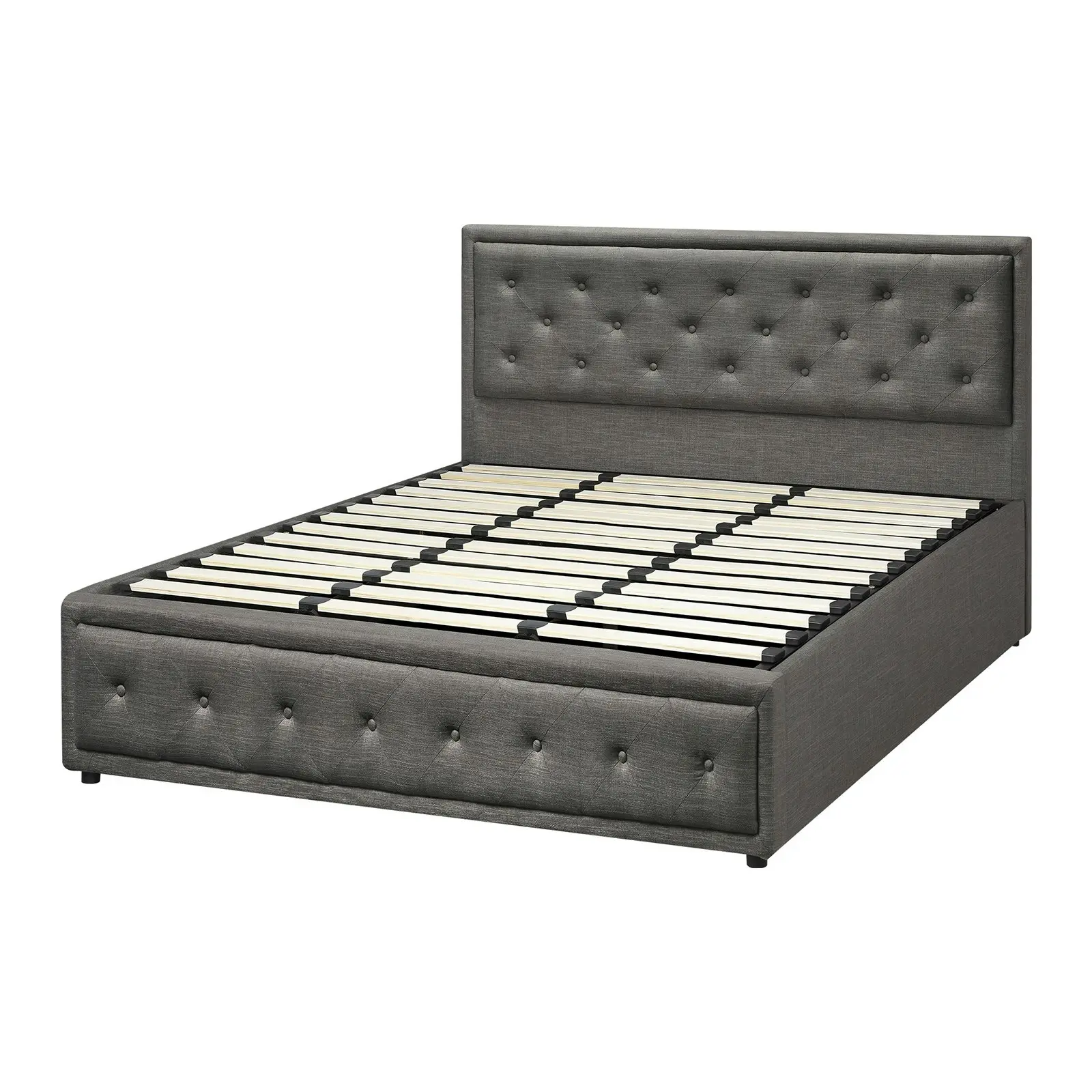 Oikiture Bed Frame King Size Gas Lift Base With Storage Grey Fabric