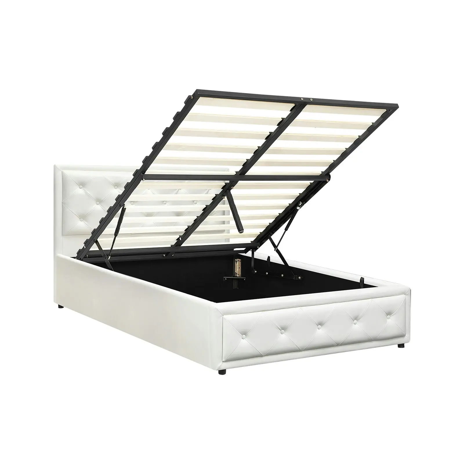 Oikiture Bed Frame King Single Size Gas Lift Base With Storage White Leather