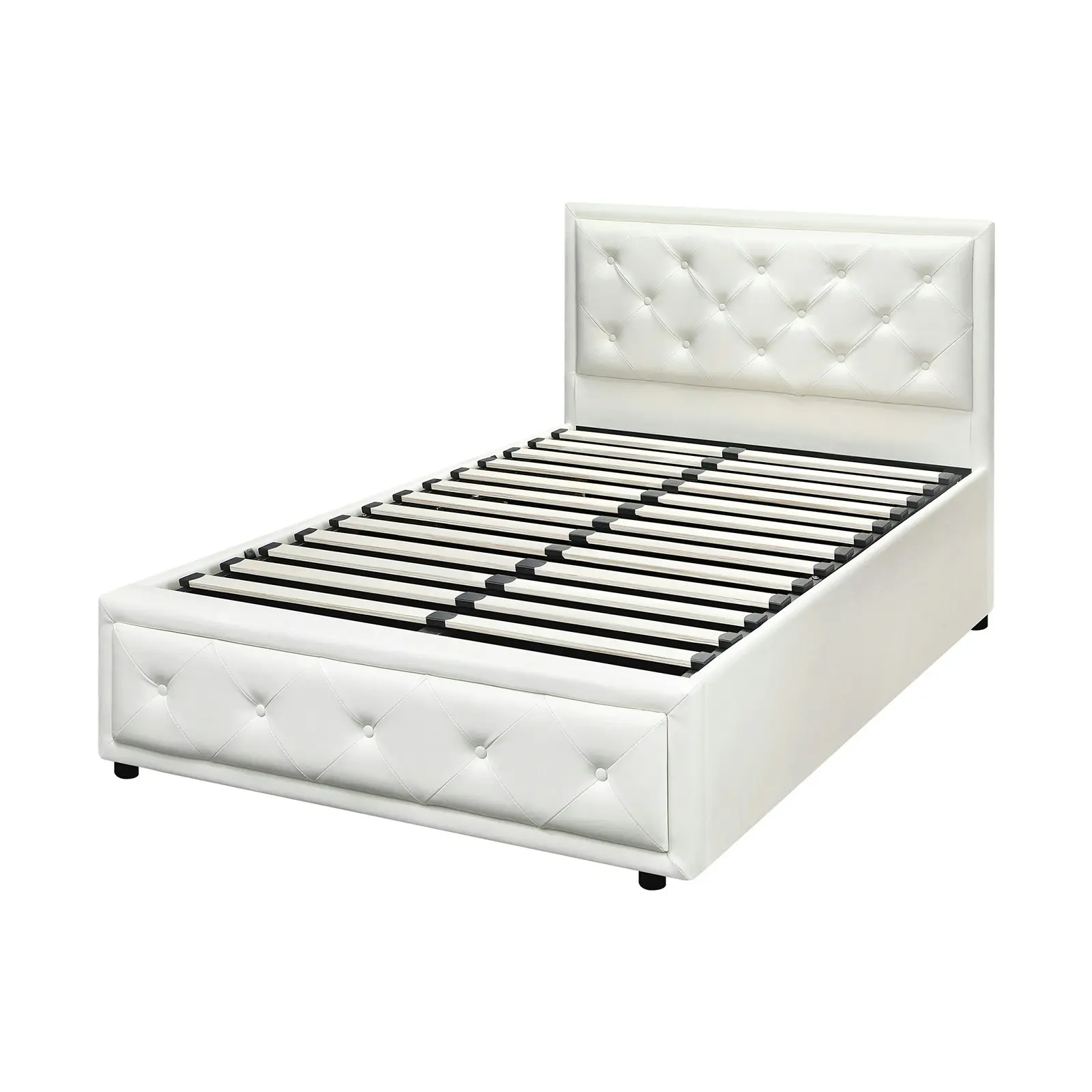 Oikiture Bed Frame King Single Size Gas Lift Base With Storage White Leather