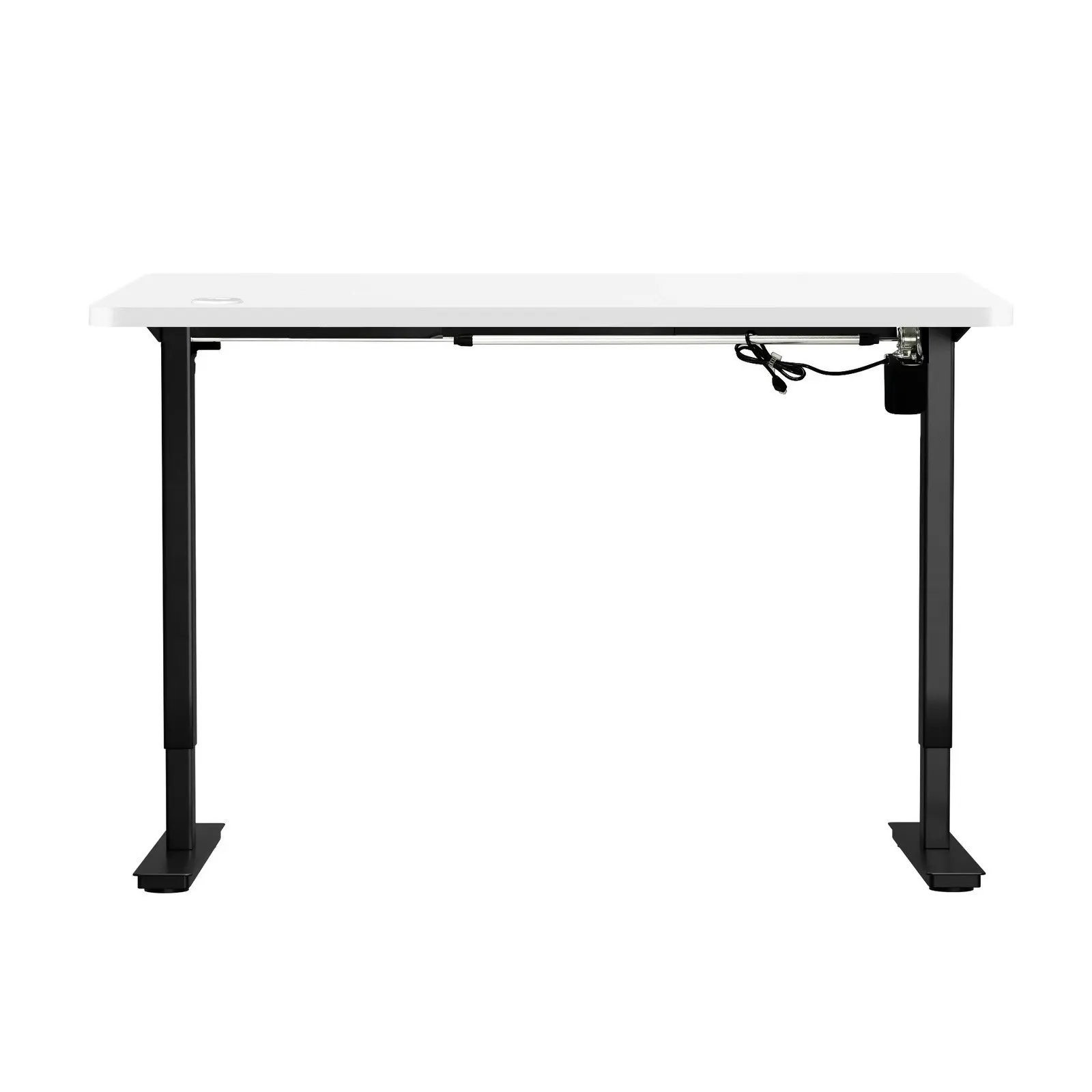 Oikiture 140cm Electric Standing Desk Single Motor Black Frame White Desktop