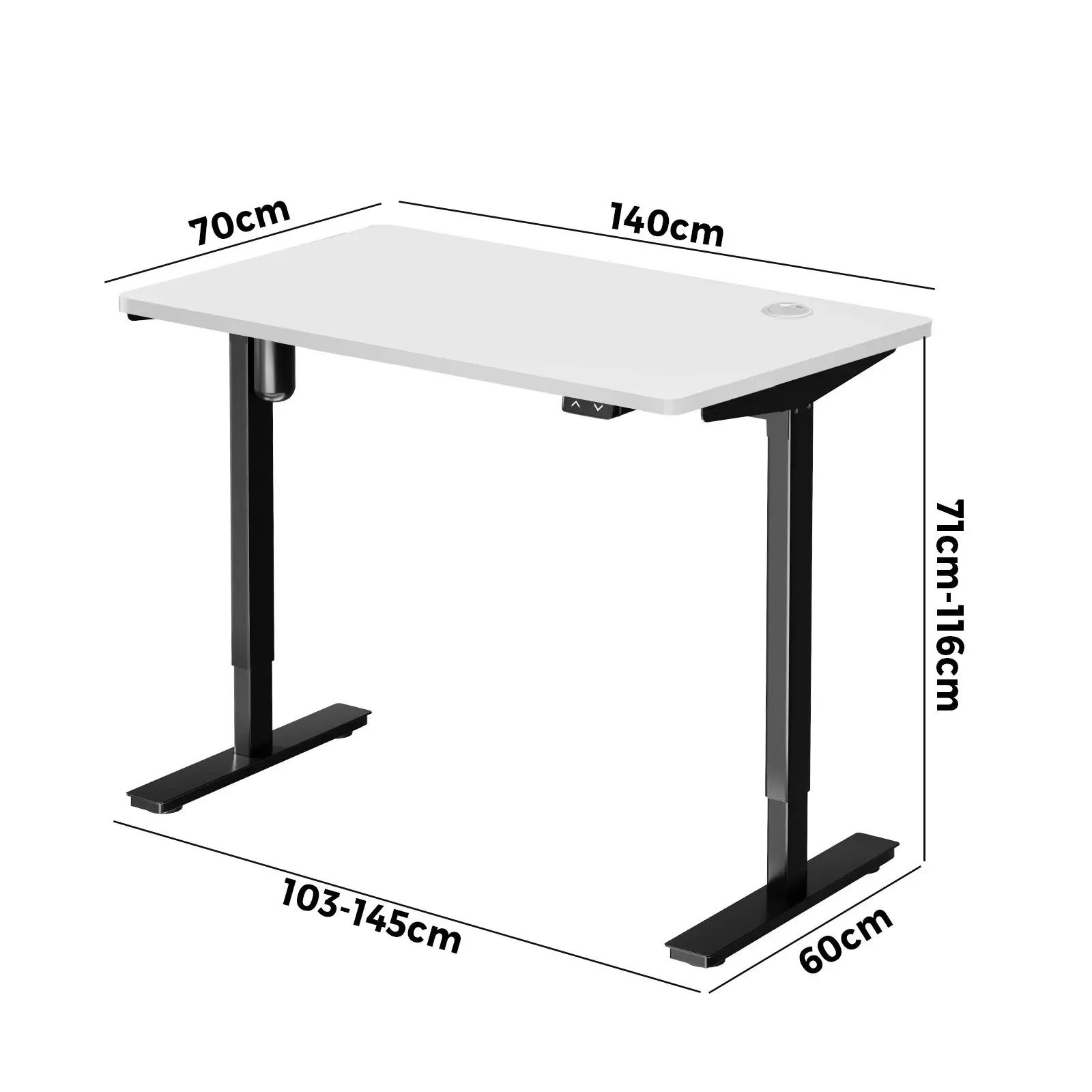 Oikiture 140cm Electric Standing Desk Single Motor Black Frame White Desktop