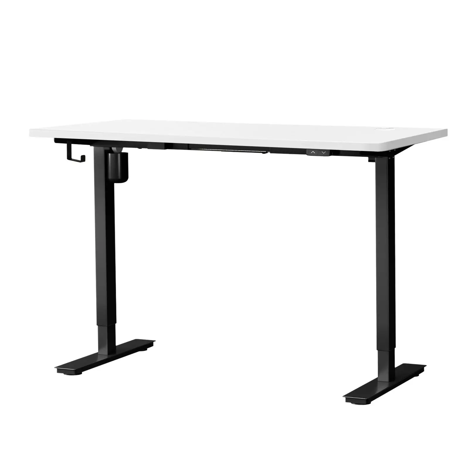 Oikiture 140cm Electric Standing Desk Single Motor Black Frame White Desktop