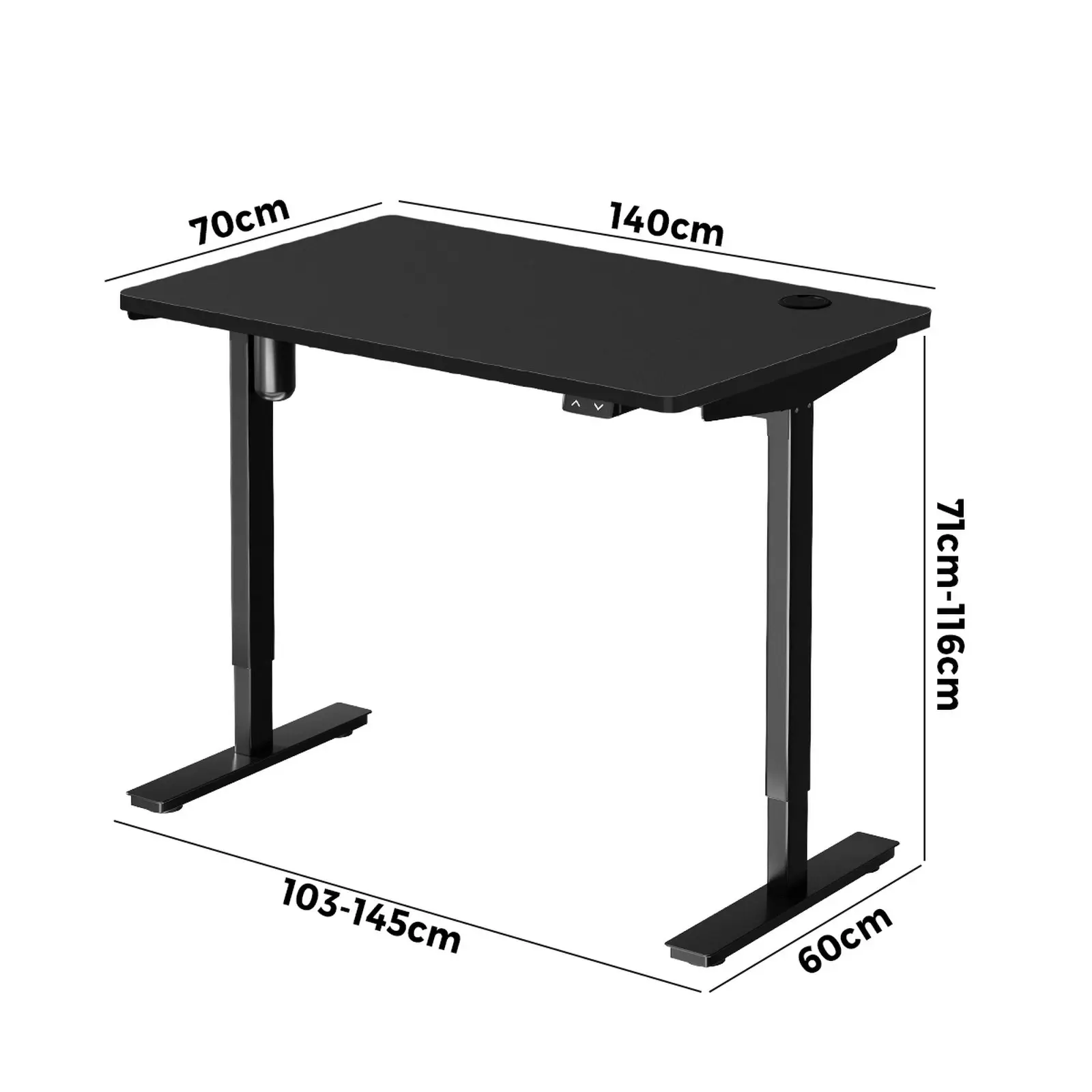 Oikiture 140cm Electric Standing Desk Single Motor Black Frame Black Desktop