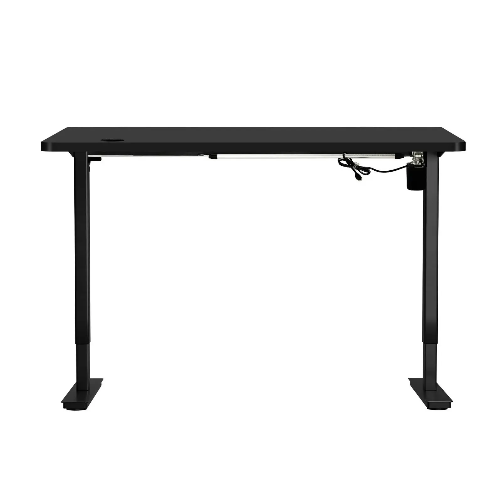 Oikiture 140cm Electric Standing Desk Single Motor Black Frame Black Desktop