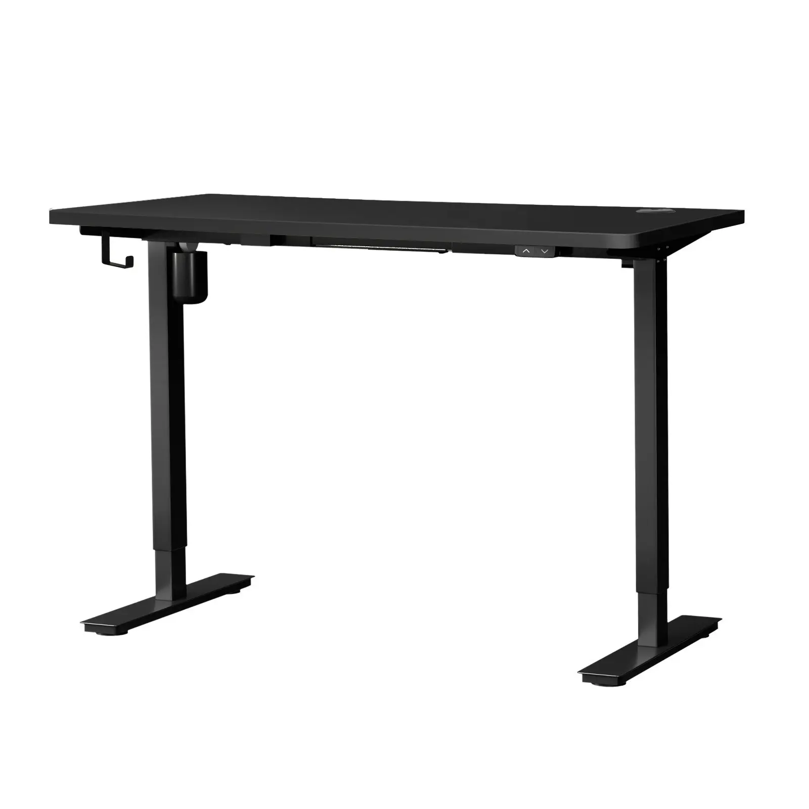 Oikiture 140cm Electric Standing Desk Single Motor Black Frame Black Desktop