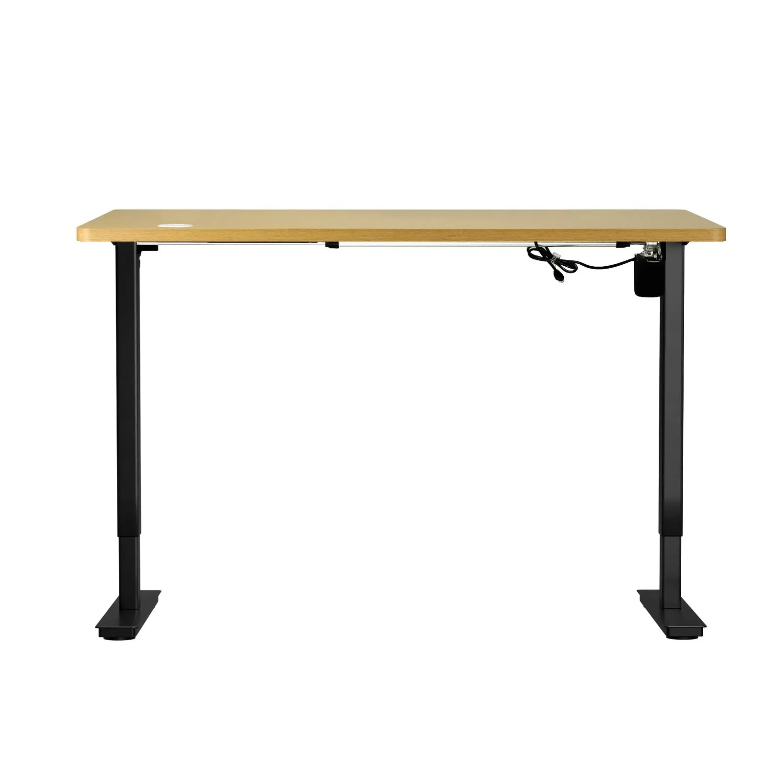 Oikiture 140cm Electric Standing Desk Single Motor Black Frame OAK Desktop