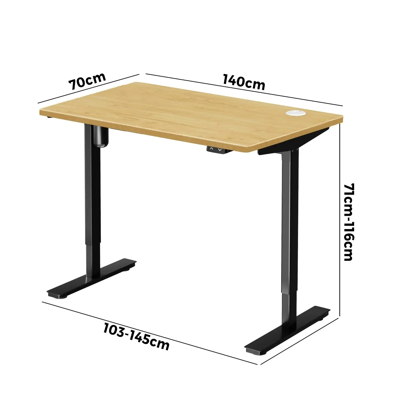 Oikiture 140cm Electric Standing Desk Single Motor Black Frame OAK Desktop