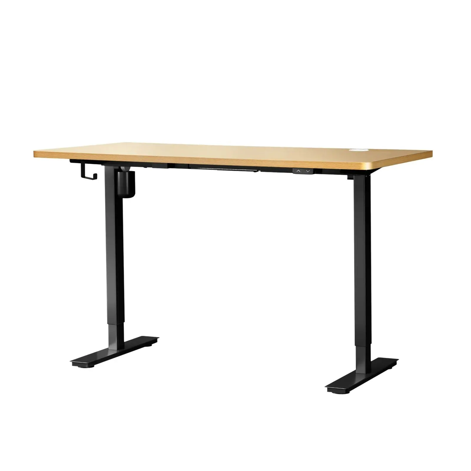 Oikiture 140cm Electric Standing Desk Single Motor Black Frame OAK Desktop