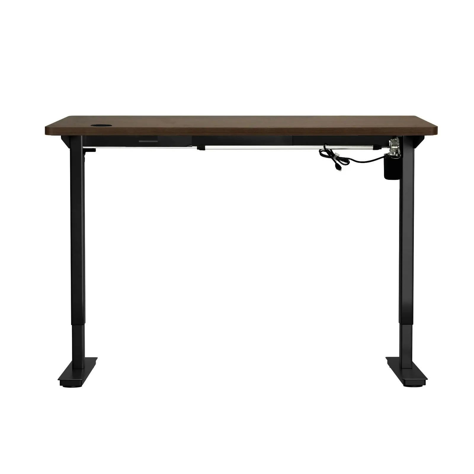 Oikiture 140cm Electric Standing Desk Single Motor Black Frame Walnut Desktop