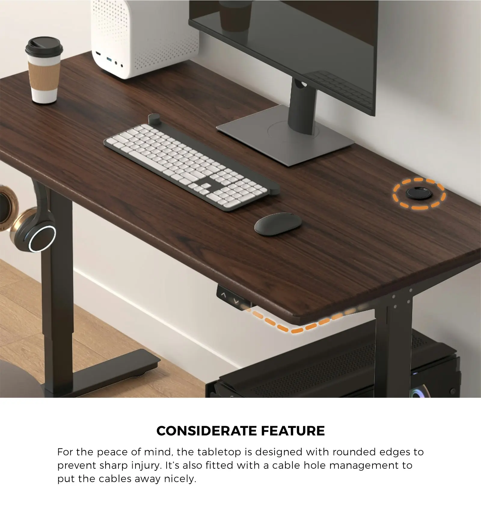 Oikiture 140cm Electric Standing Desk Single Motor Black Frame Walnut Desktop