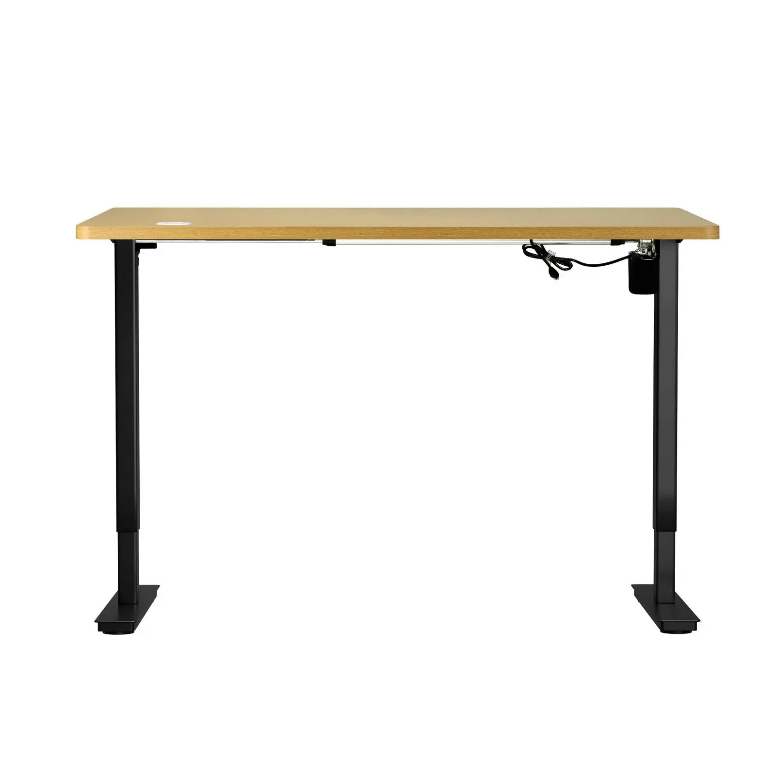 Oikiture 120cm Electric Standing Desk Single Motor Black Frame OAK Desktop