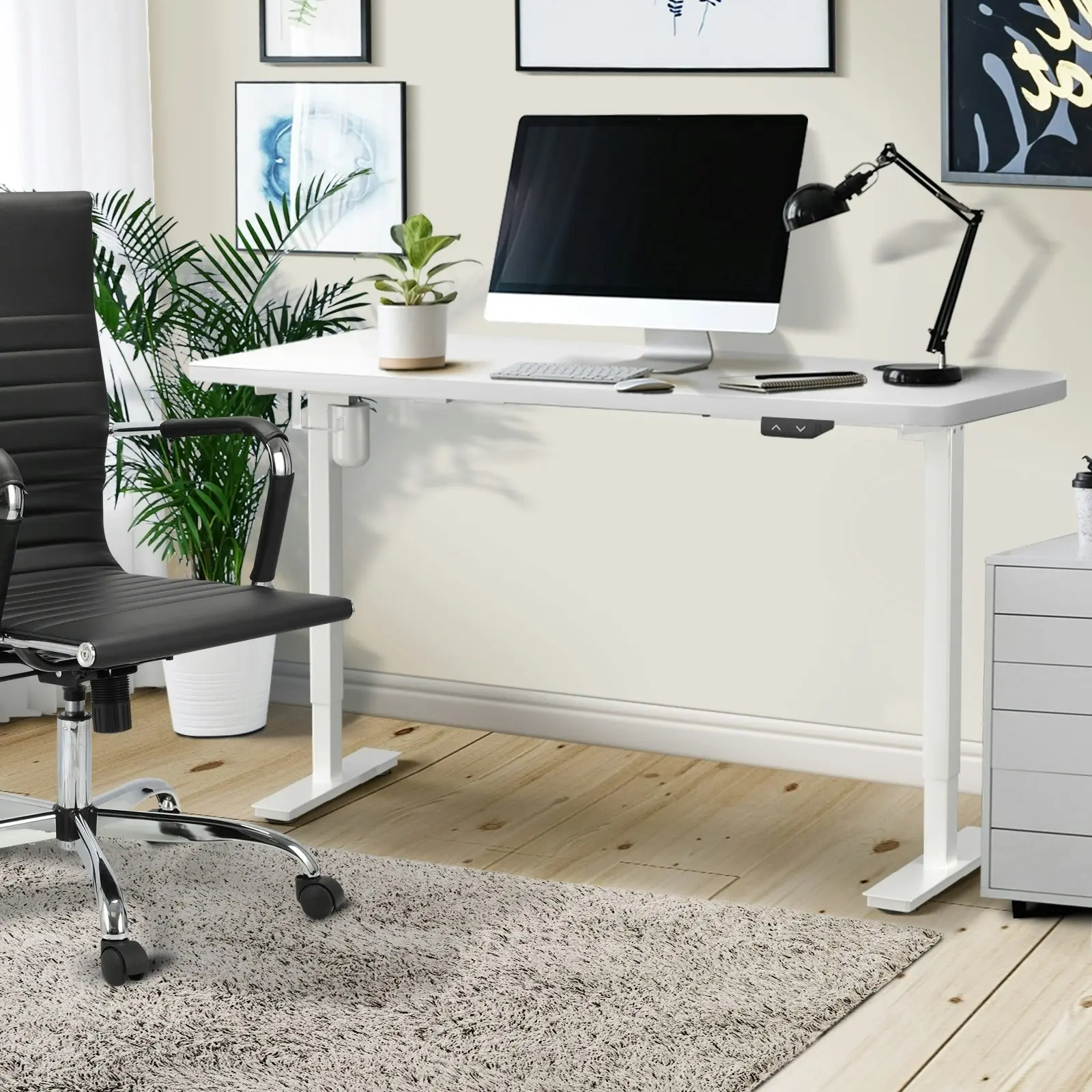 Oikiture 140CM Electric Standing Desk Single Motor Table Top White