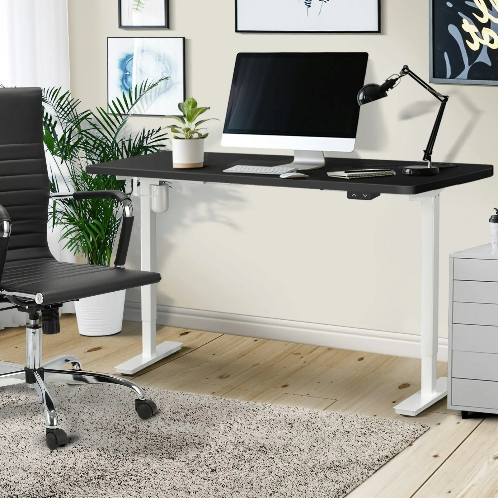 Oikiture 140CM Electric Standing Desk Single Motor Table Top Black