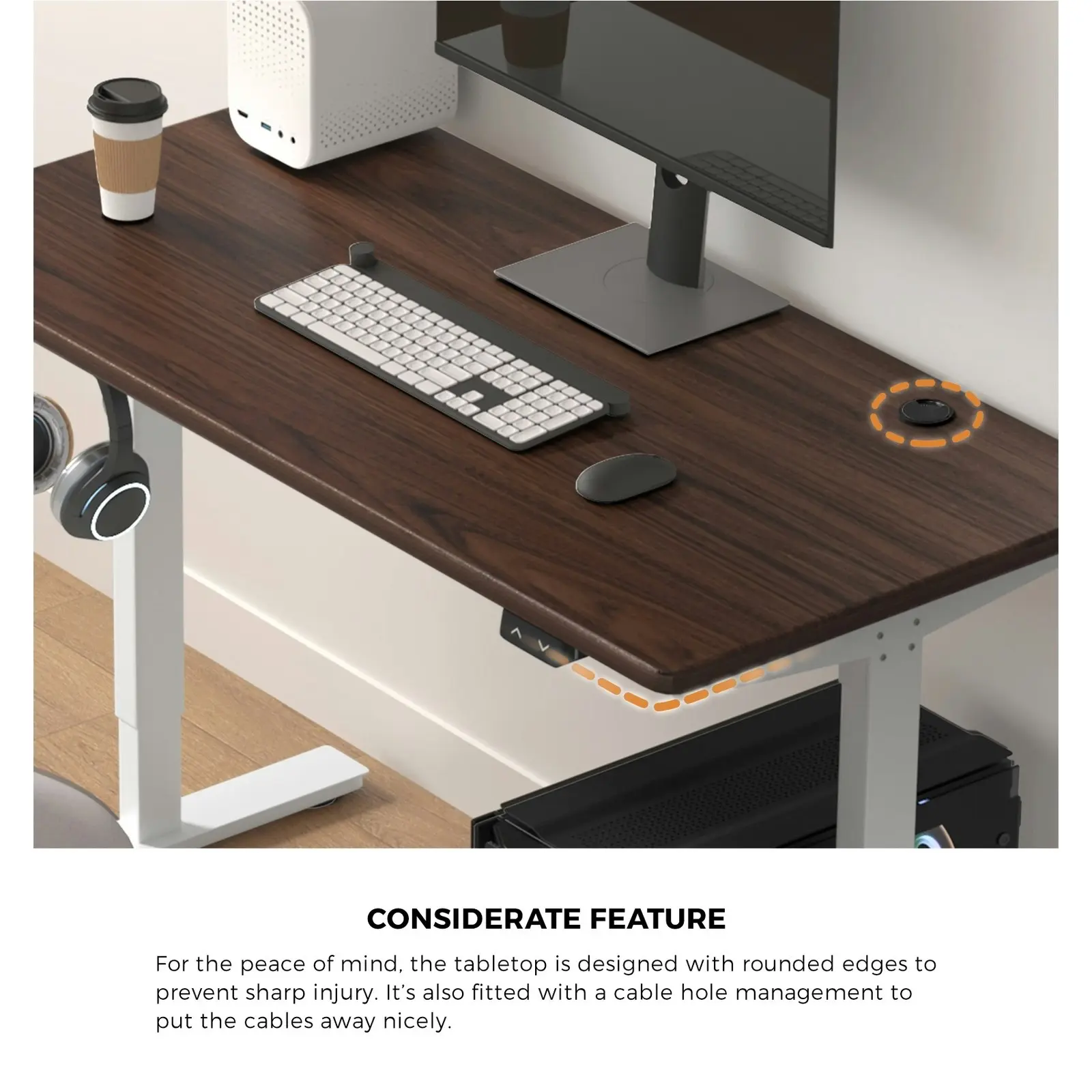 Oikiture 140CM Electric Standing Desk Single Motor Table Top Walnut