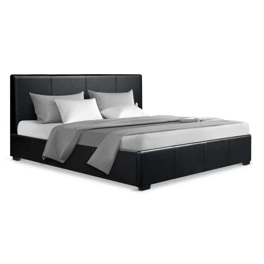 Artiss Bed Frame Queen Size Gas Lift Black NINO