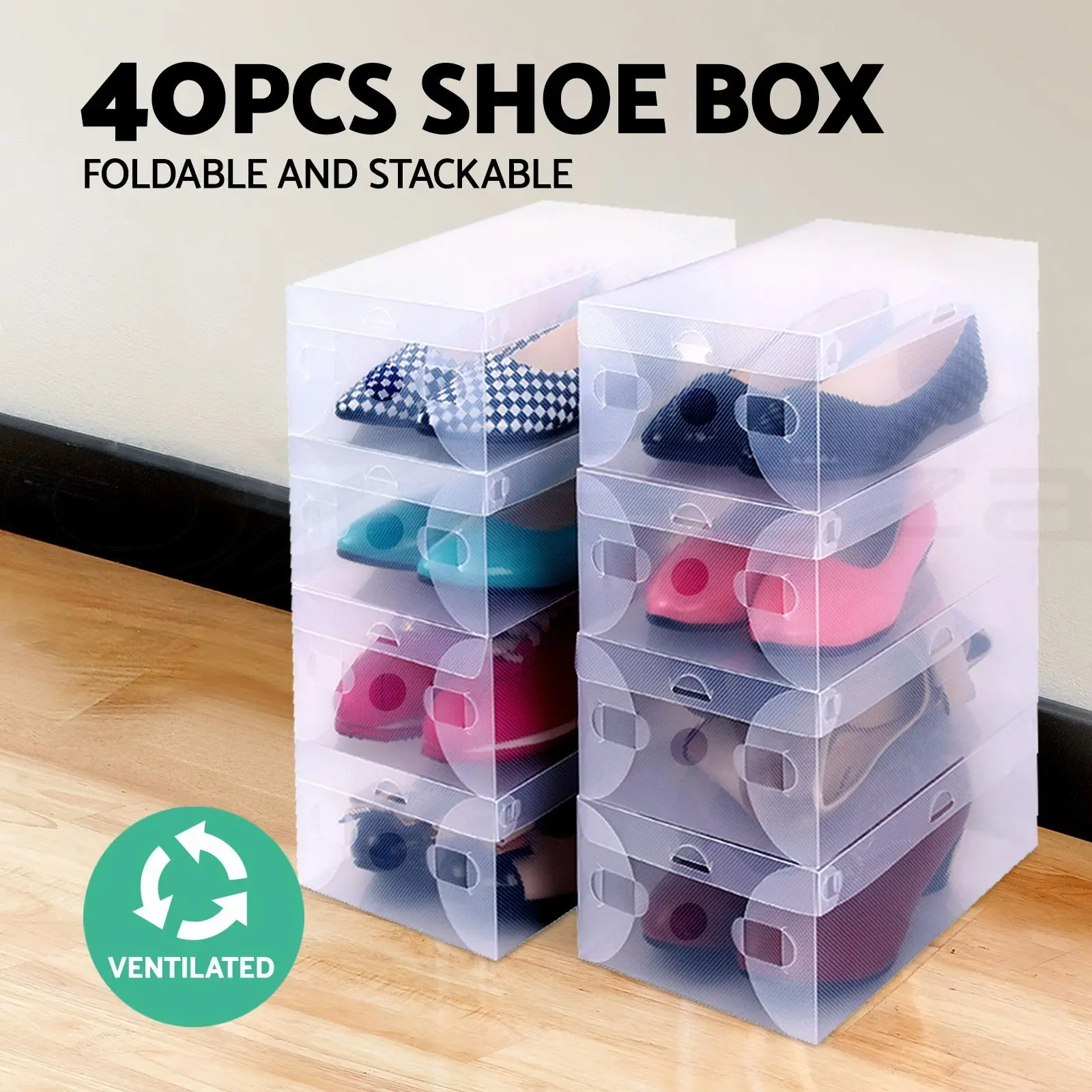 Artiss 40X Shoe Box Storage Clear Case Foldable Stackable